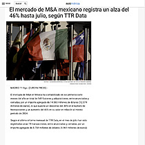 El mercado de M&A mexicano registra un alza del 46% hasta julio, segn TTR Data